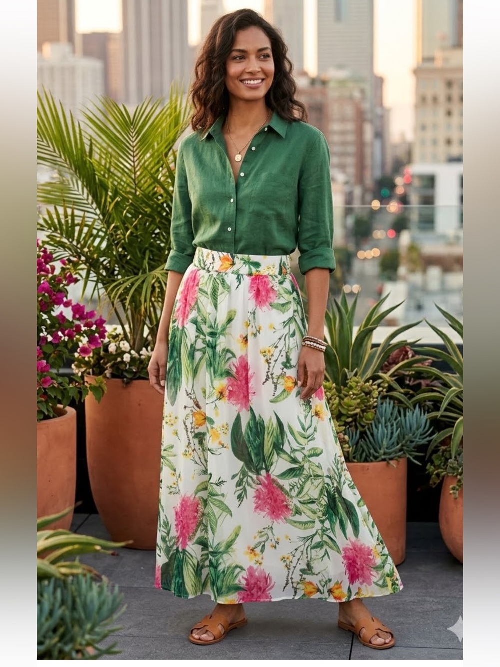 Sunny Leigh Elastic Waist Maxi Skirt Tropical Floral Print